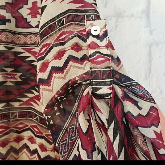 ABOUT A GIRL Semi-sheer Aztec Print Tunic Blouse Medium - Picture 3 of 6